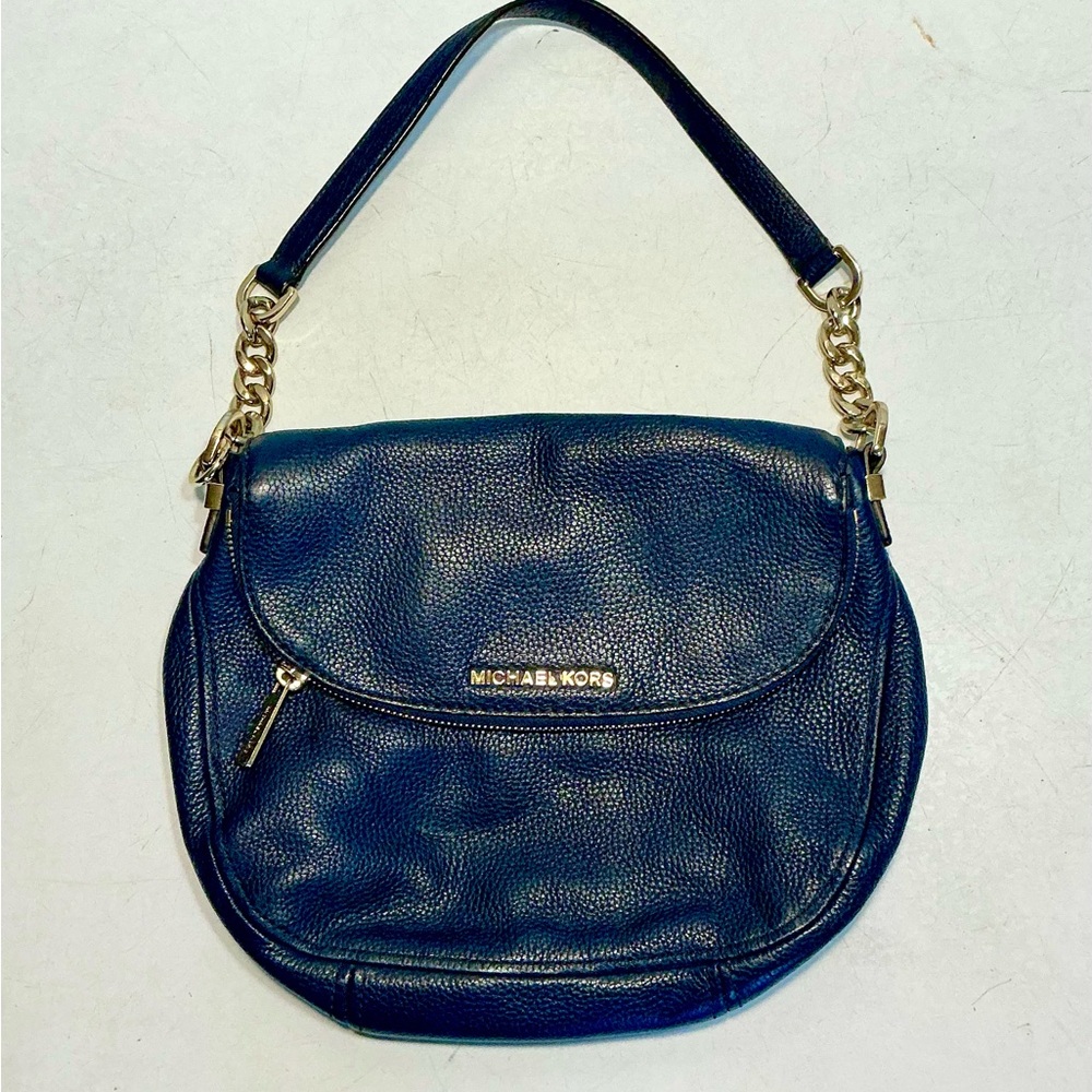 Michael Kors Navy Pebbled Leather Bedford Shoulder Bag